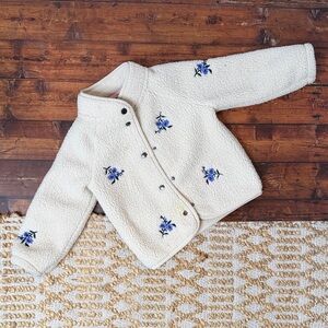 Old Navy Cream Fleece with Blue Floral Embroidery 18-24m